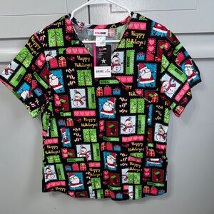 Scrubstar Women’s Black Holiday scrub Top - Happy Holidays